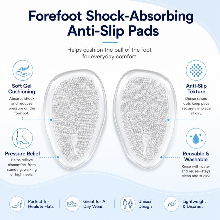 2 Pairs Half Size Self-adhesive Shock-absorbing Anti-slip Forefoot Pads