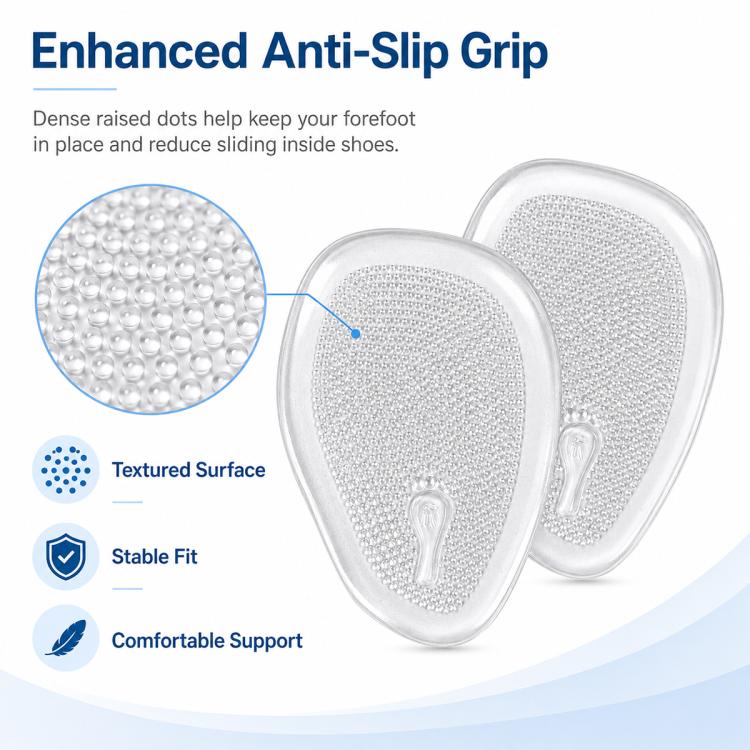 2 Pairs Half Size Self-adhesive Shock-absorbing Anti-slip Forefoot Pads