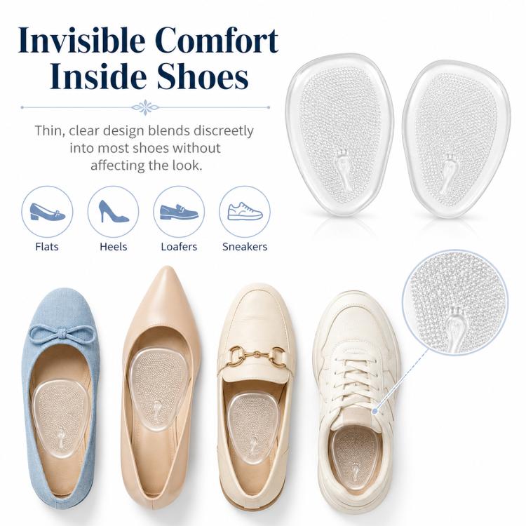 2 Pairs Half Size Self-adhesive Shock-absorbing Anti-slip Forefoot Pads