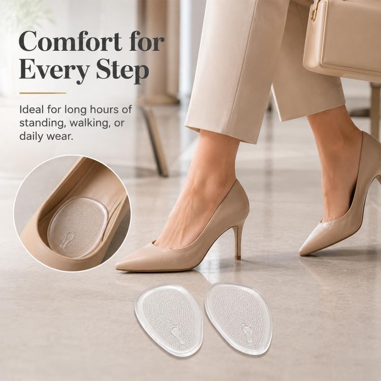 2 Pairs Half Size Self-adhesive Shock-absorbing Anti-slip Forefoot Pads
