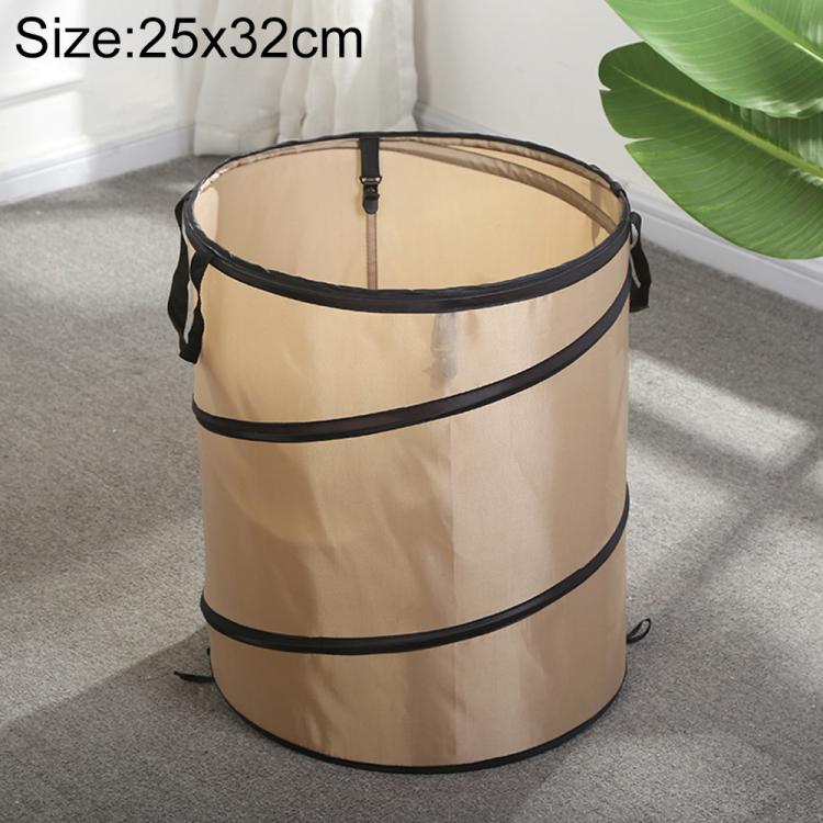 Light coffee foldable camping bucket, mini 25x32cm, open top with carrying handles