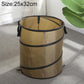 Light coffee foldable camping bucket, mini 25x32cm, mesh top and side carrying straps