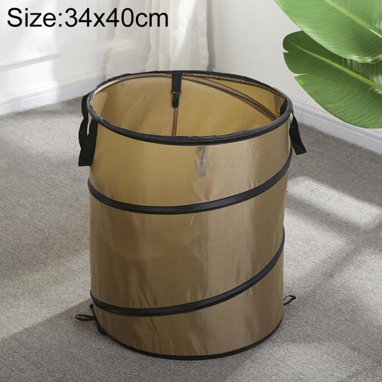 Light coffee foldable camping bucket, small 34x40cm, round shape with side straps