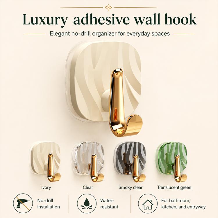 No Drill Light Luxury Plastic Adhesive Hooks Traceless Heavy-Duty Clothes Hook, Gold Hook