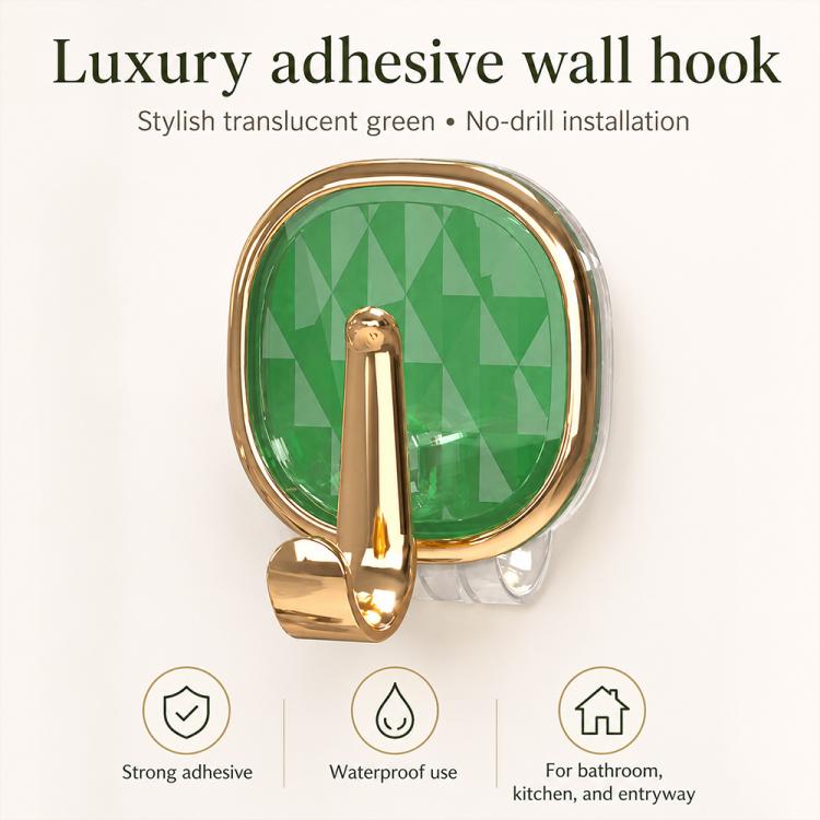 No Drill Light Luxury Plastic Adhesive Hooks Traceless Heavy-Duty Clothes Hook, 1PC