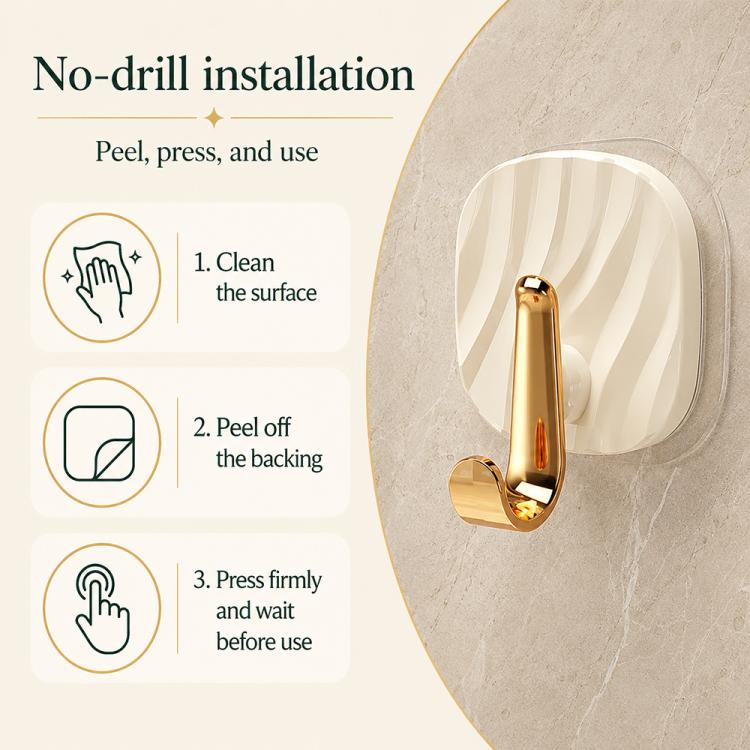 4pcs No Drill Light Luxury Plastic Adhesive Hooks Traceless Heavy-Duty Clothes Hook, 4PCS Gold Hook