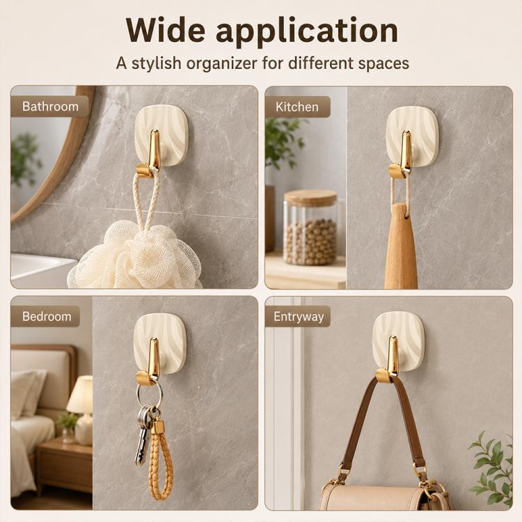 4pcs No Drill Light Luxury Plastic Adhesive Hooks Traceless Heavy-Duty Clothes Hook, 4PCS Gold Hook