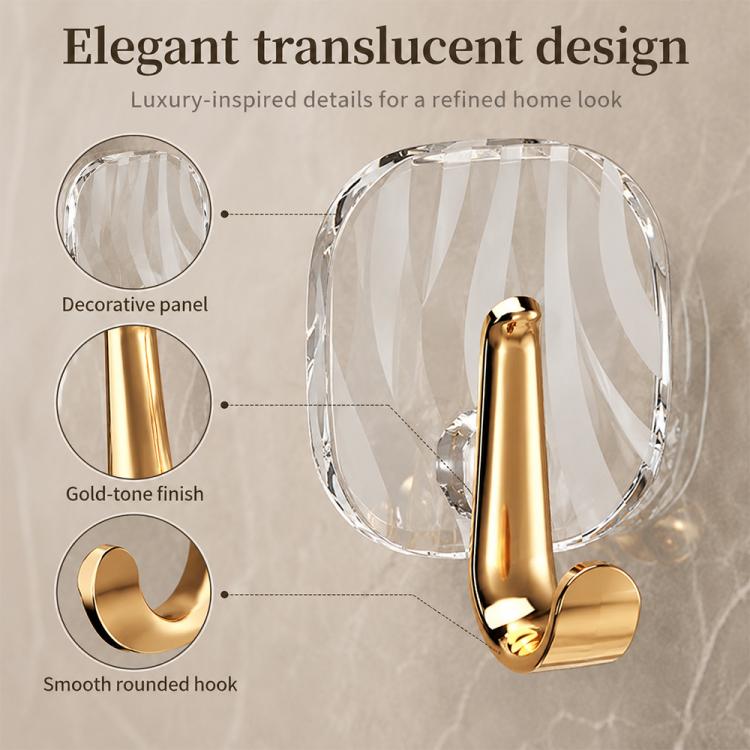 4pcs No Drill Light Luxury Plastic Adhesive Hooks Traceless Heavy-Duty Clothes Hook, 4PCS Gold Hook