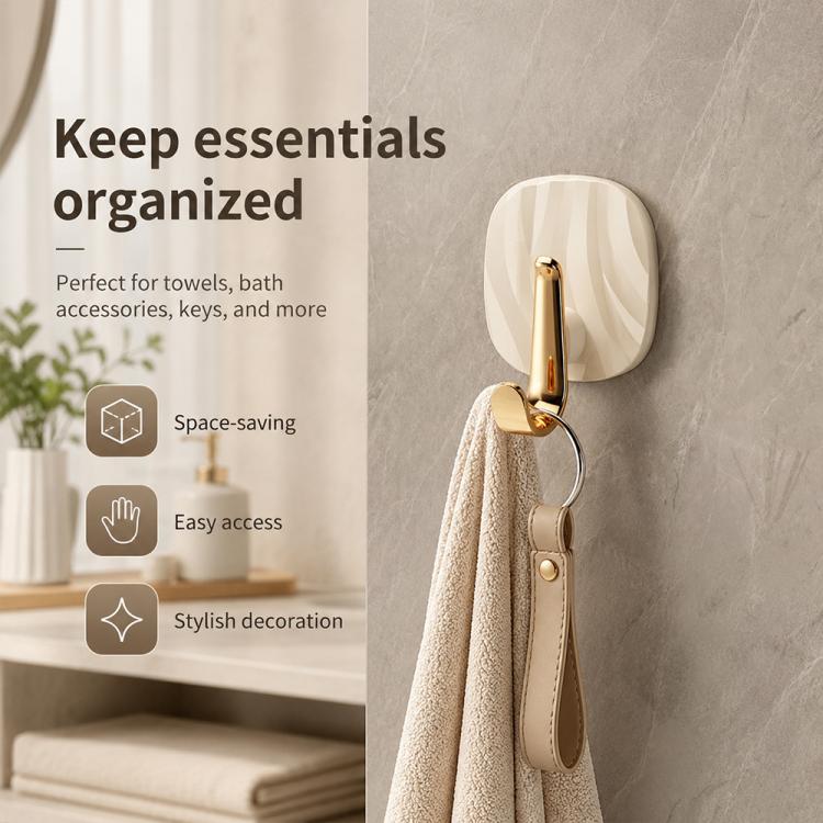 4pcs No Drill Light Luxury Plastic Adhesive Hooks Traceless Heavy-Duty Clothes Hook, 4PCS Gold Hook