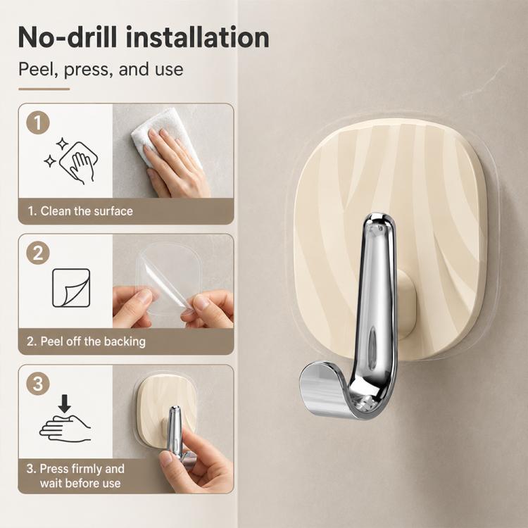 4pcs No Drill Light Luxury Plastic Adhesive Hooks Traceless Heavy-Duty Clothes Hook, 4PCS Silver Hook