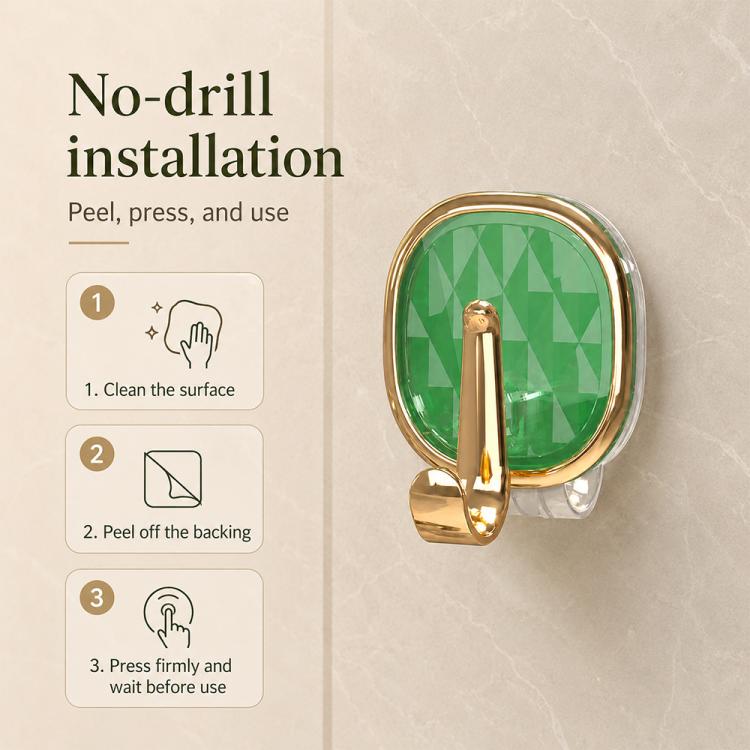 4pcs No Drill Light Luxury Plastic Adhesive Hooks Traceless Heavy-Duty Clothes Hook, 4PCS