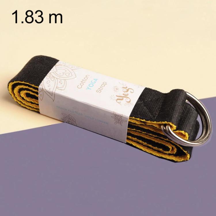 Two-tone cotton yoga stretch belt with metal ring, 1.83 m, dark gray/yellow.