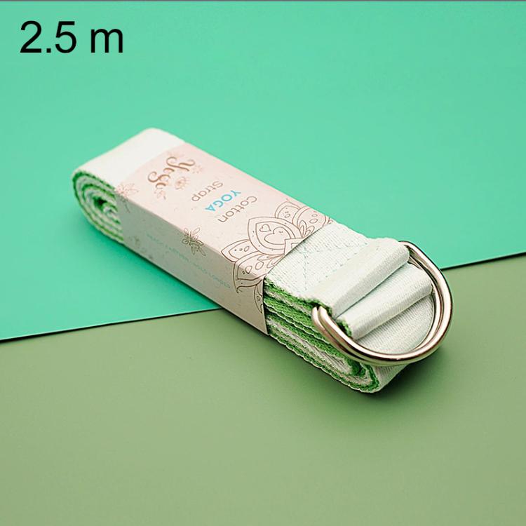 Two-tone cotton yoga stretch belt with metal ring, 2.5 m, mint/white.