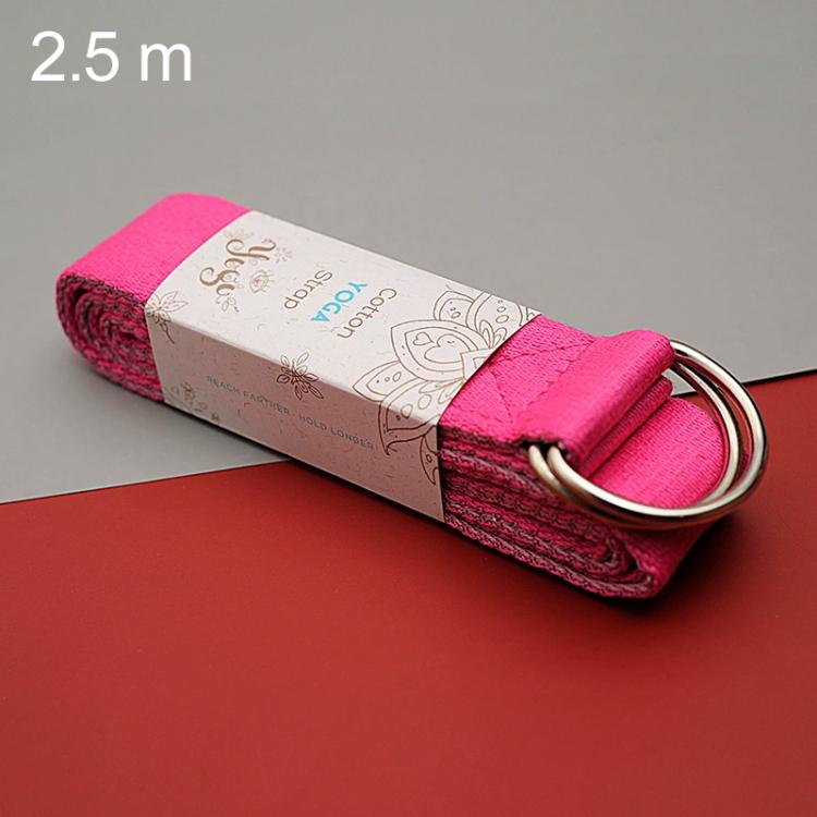 Two-tone cotton yoga stretch belt with metal ring, 2.5 m, rose pink/magenta.