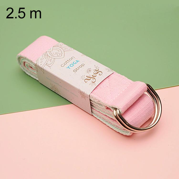 Two-tone cotton yoga stretch belt with metal ring, 2.5 m, blush pink/mint.