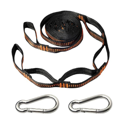 Outdoor swing rope strap set with orange-black gradient webbing and 2 metal quick buckles