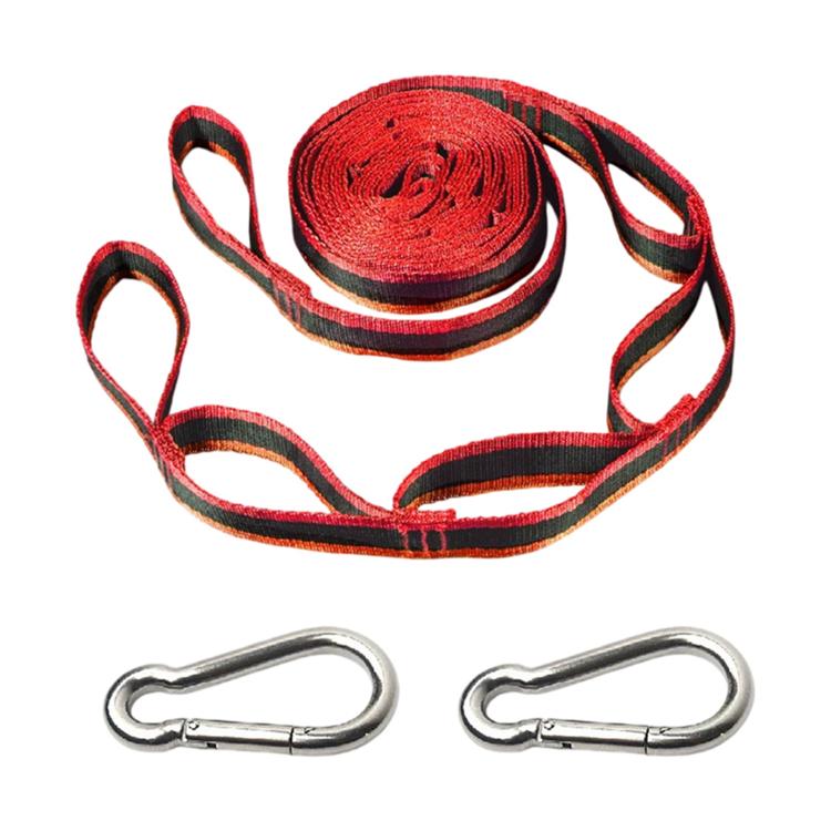 Outdoor swing rope strap set with red webbing and 2 metal quick buckles
