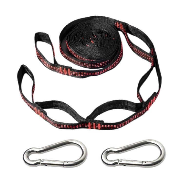 Outdoor swing rope strap set with orange-black gradient webbing and 2 metal quick buckles