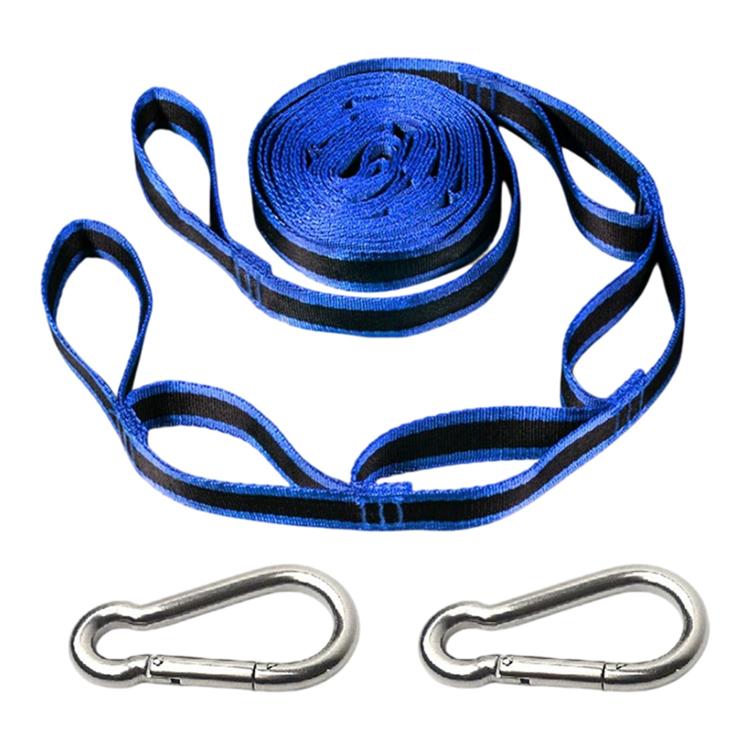 Outdoor swing rope strap set with blue webbing and 2 metal quick buckles