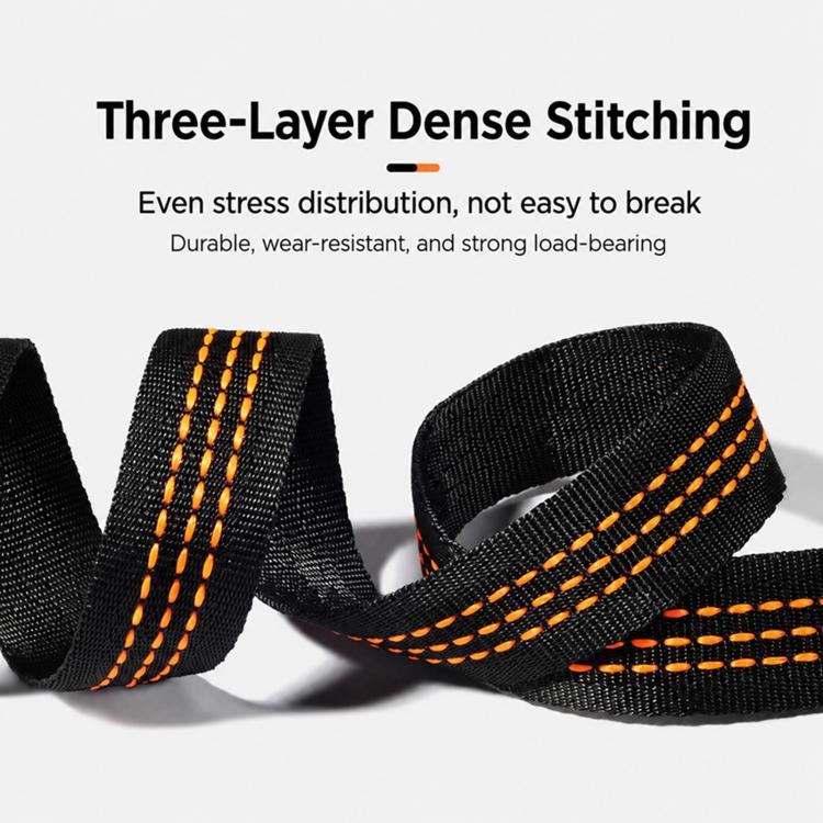 Black loop strap with reinforced stitching and orange thread accents