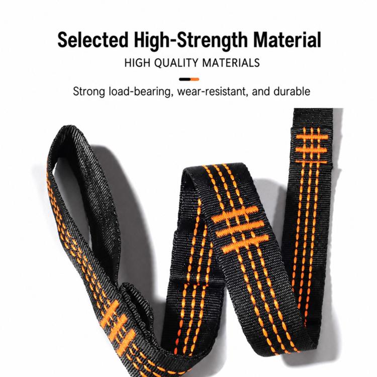 Black woven loop strap with orange cross-stitch pattern on the webbing