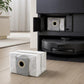 Robot vacuum dust bag installed near docking station with circular port window