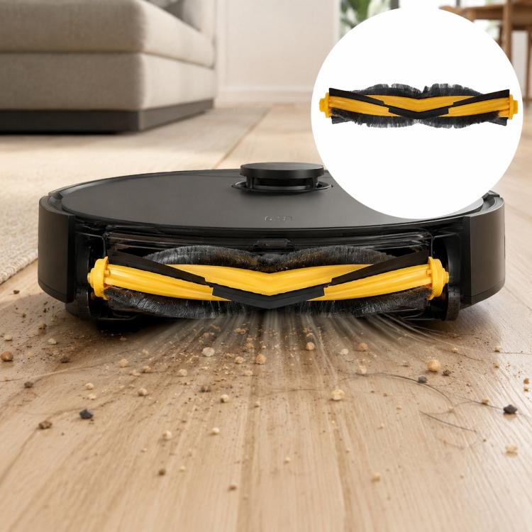 Dual side main brush assembly with yellow bristles and black cover