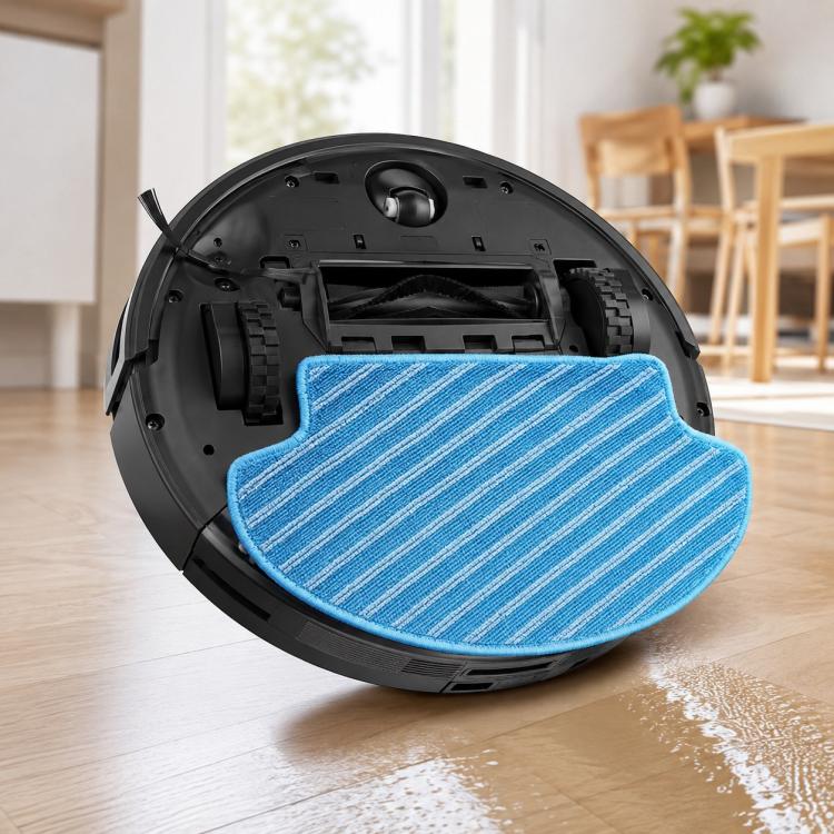 Blue microfiber mop pad for robotic vacuum with striped cloth surface