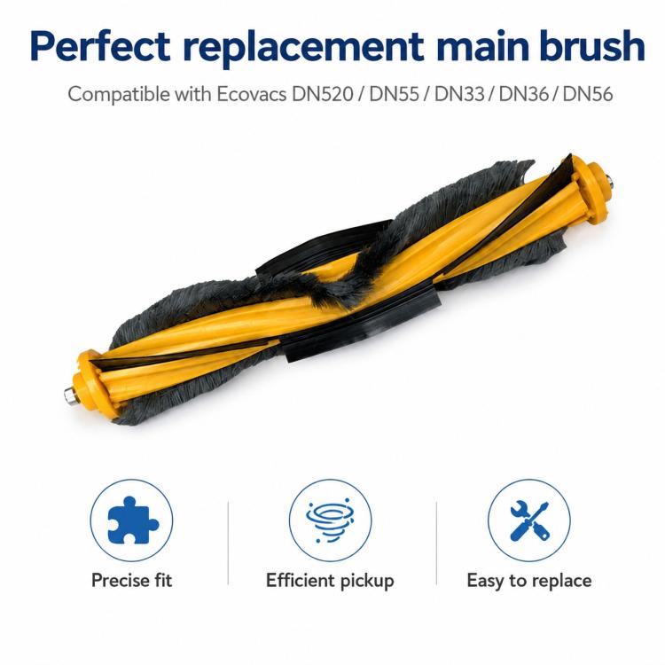 Replacement main brush for robot vacuum, black bristles with yellow rollers