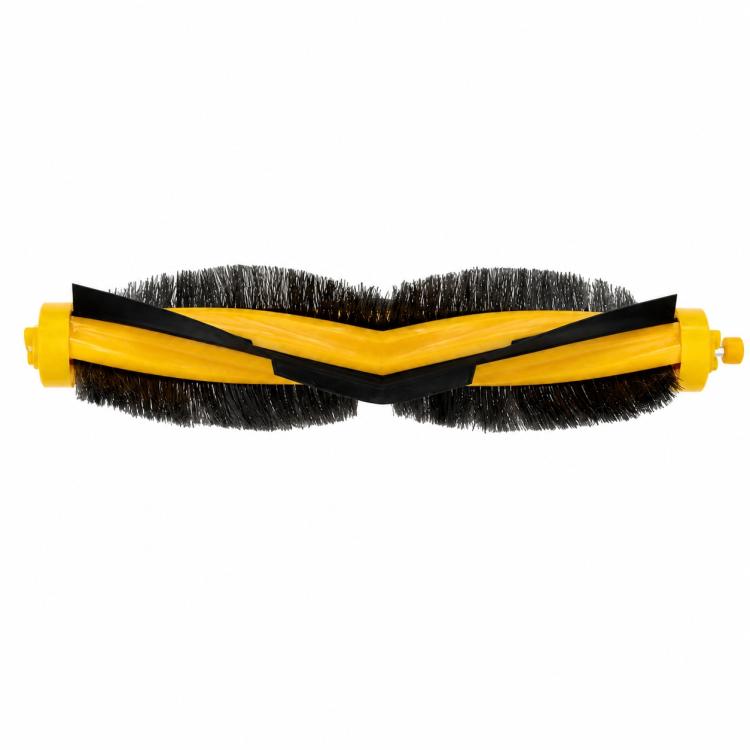 V-shaped main brush roller with yellow housing and black bristle brushes