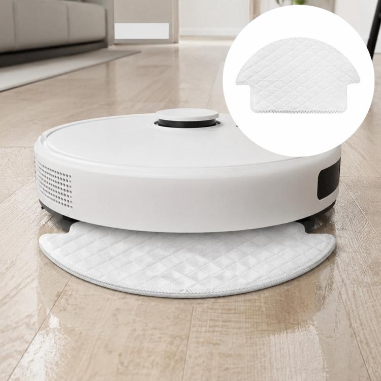 White microfiber mop pad for robot vacuum, semicircular shape with quilted texture
