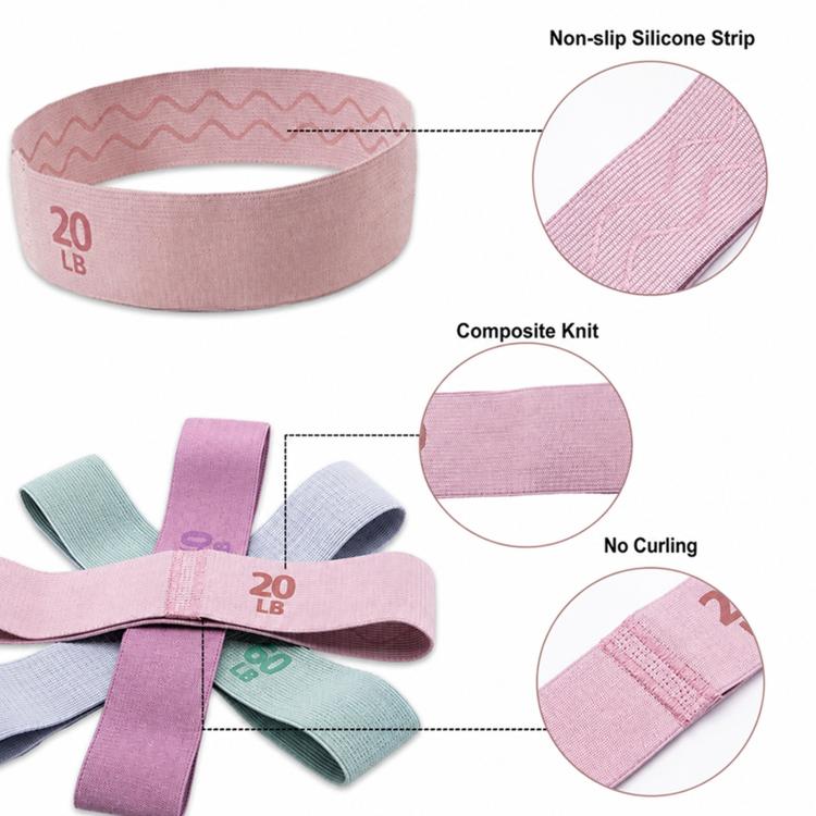 Pink 20 lb loop resistance band with textured knit and grip strip details.