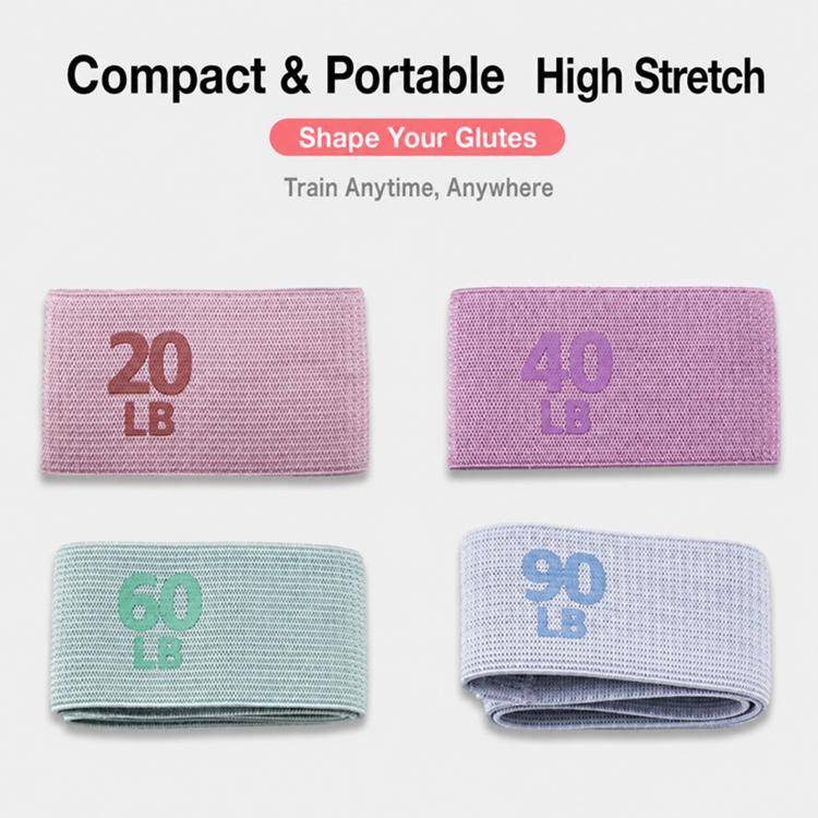 Pair of resistance loop bands: pink 20 lb and purple 40 lb, printed weight markers.