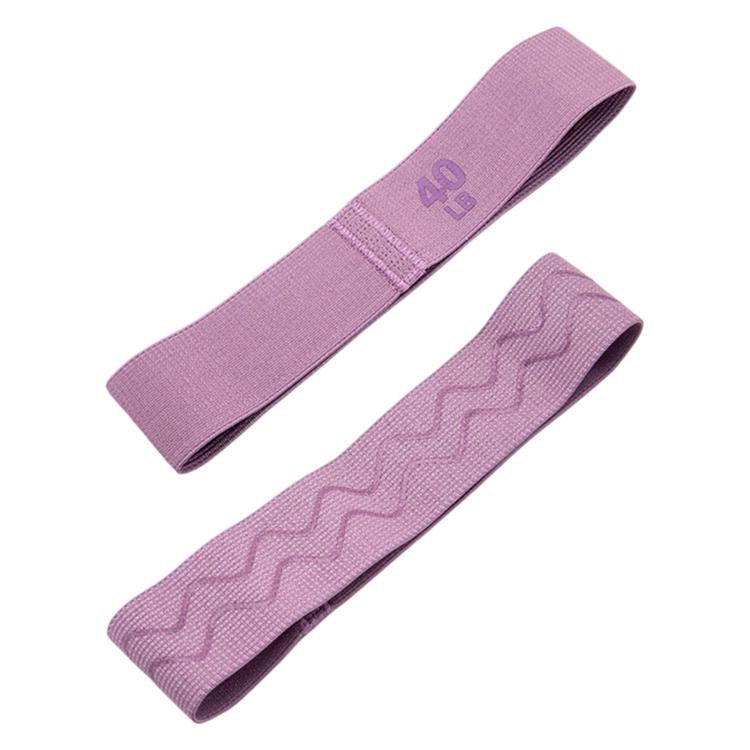 Purple 40 lb resistance loop band, fabric elastic band with printed weight.