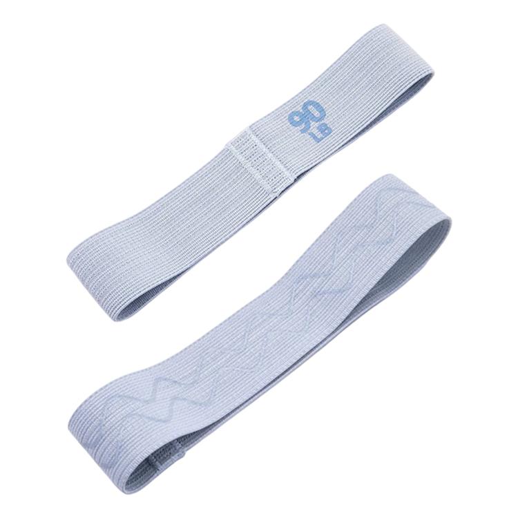Blue 90 lb resistance loop band, lightweight fabric elastic band with printed weight.
