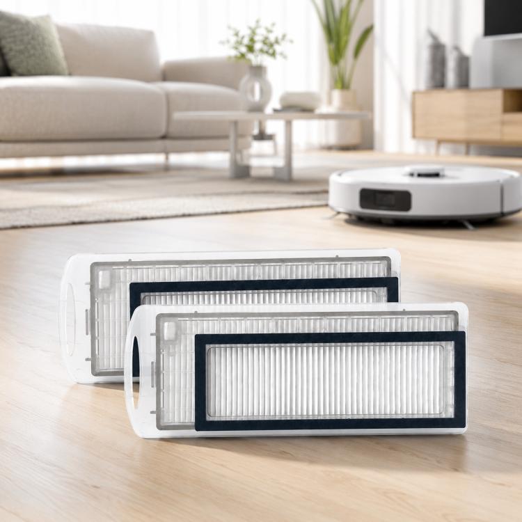Dual magnetic vacuum cleaner filters with pleated media, shown in clear plastic cases