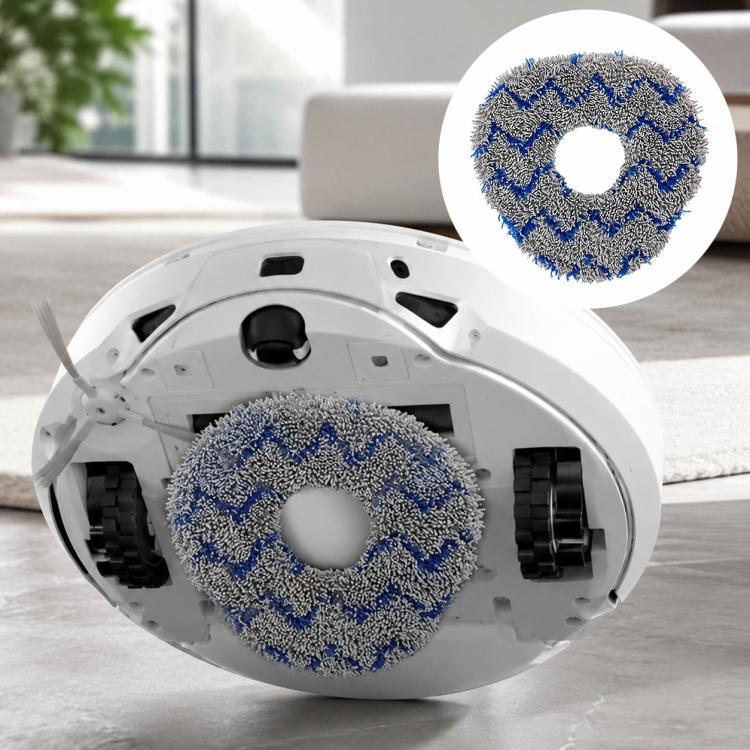 Blue striped full-fiber mop pad with circular center hole for robot vacuum