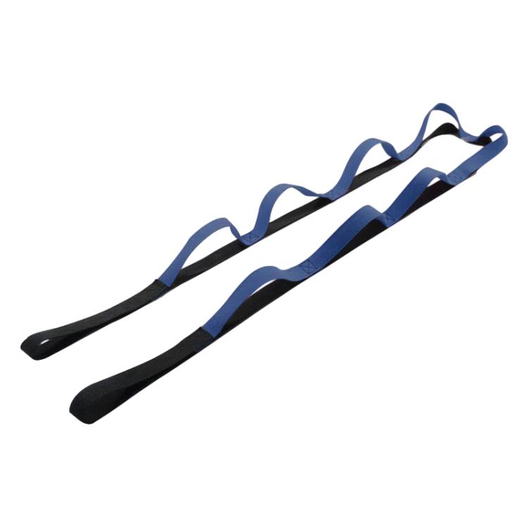 Blue and black non-elastic knitted yoga resistance band with two loop handles