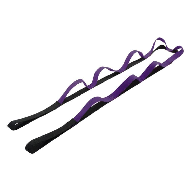 Purple and black non-elastic knitted yoga resistance band with two loop handles
