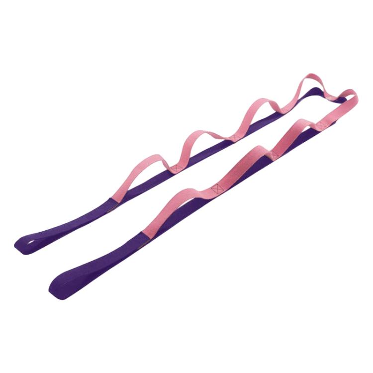 Purple and pink non-elastic knitted yoga resistance band with two loop handles