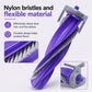 Close-up of purple roller brush with nylon bristles and flexible strip edges