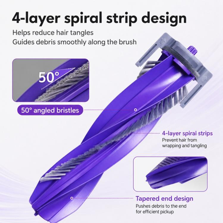Purple main brush with spiral strip bristle design and gray side supports