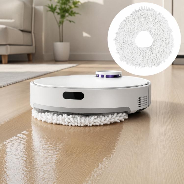 White microfiber mop pad for robot vacuum with circular pad ring