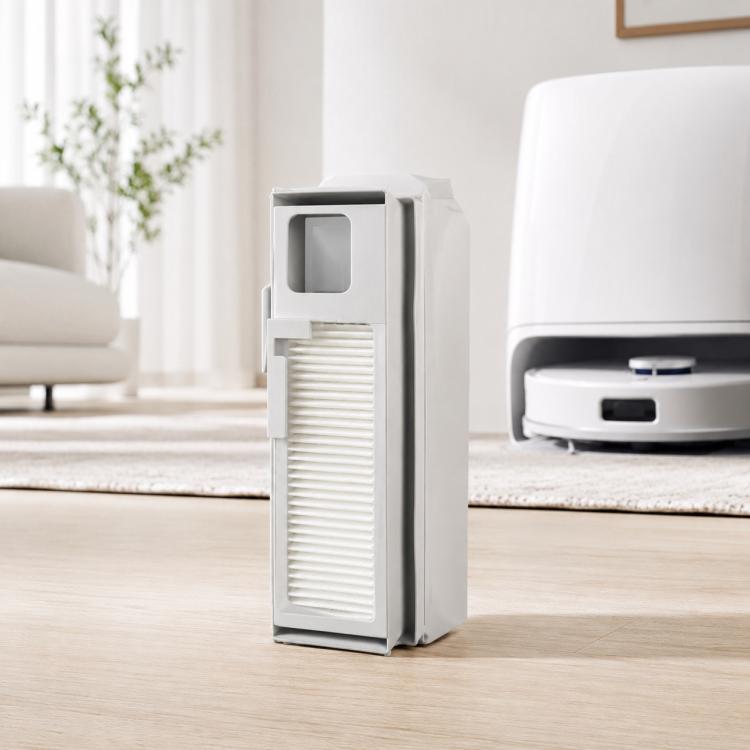 Dust bag holder with pleated filter material for robot vacuum