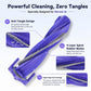 Purple anti-tangle main brush roller with gray bristles and frame