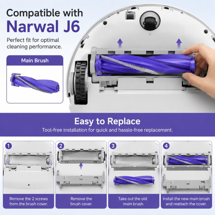 Main brush replacement being inserted into robot vacuum underside