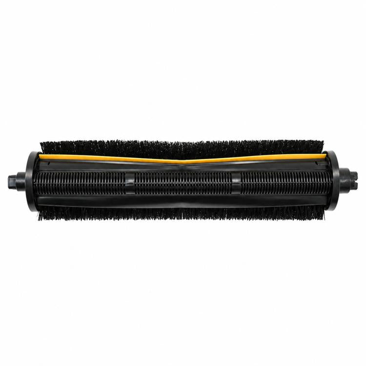 Black cylindrical roller brush with dense bristles and yellow edge strip