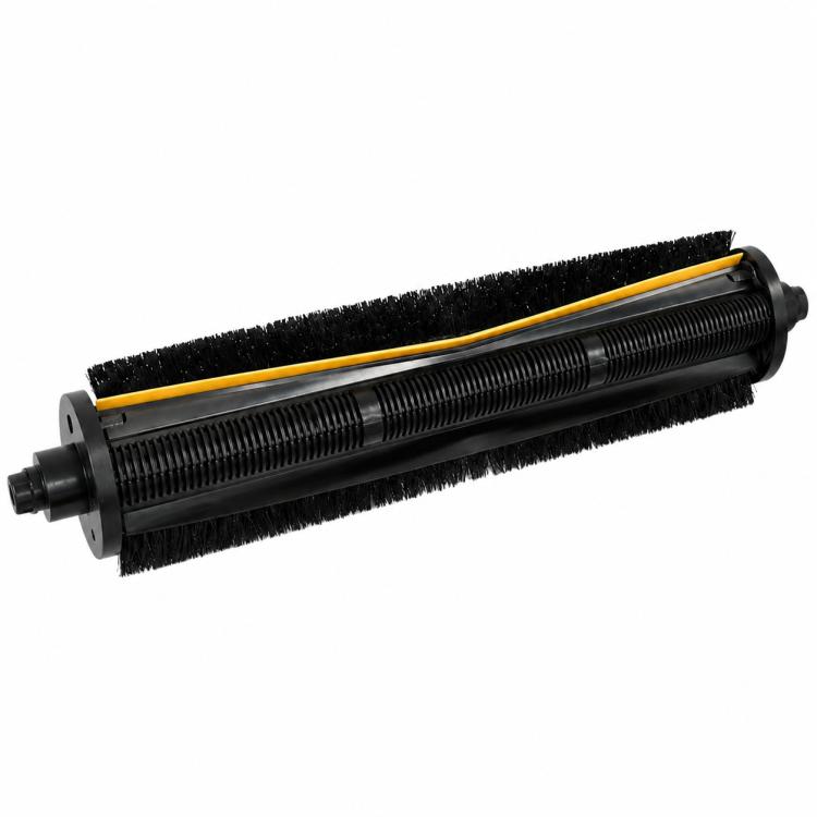 Black main roller brush with dense bristles and yellow stripe, end caps included