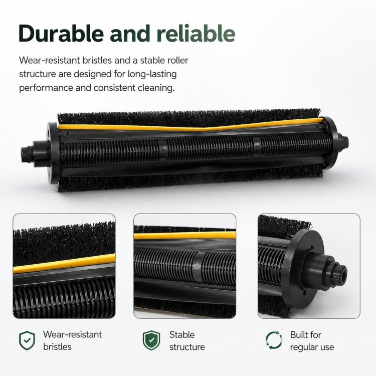 Durable black roller brush with yellow stripe, bristles and sturdy roller core