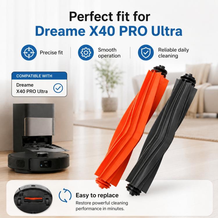 Dual main brush rollers, orange and black, replacement part for robot vacuum